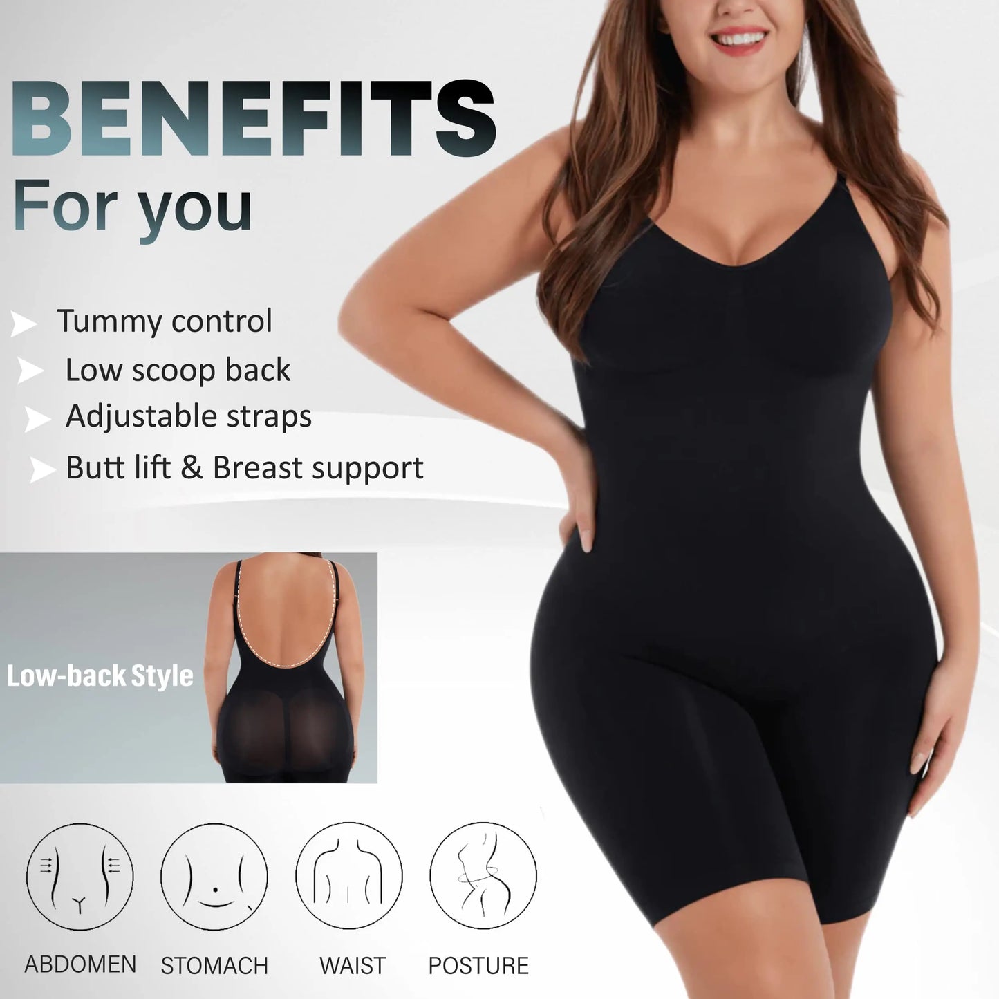 Seamless Shapewear for Women Tummy Control Waist Trainer Bodysuit Full Body Shaper Slim Low Back Body Shaper Backless Jumpsuit